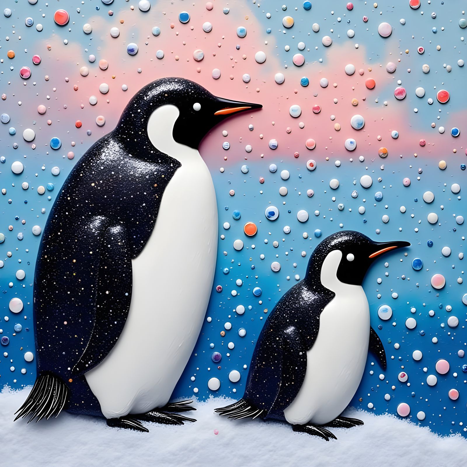penguins in the arctic, glitter, arts and crafts, texture, mixed media, <lora:Texture Craft:1.0> 