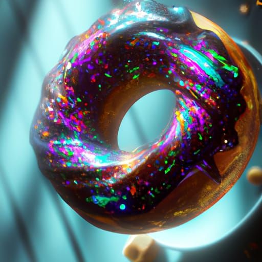 food : A delicious shiny Donut in space detailed matte painting, deep color, fantastical, intricate detail, ...  by @Christine Gauthier