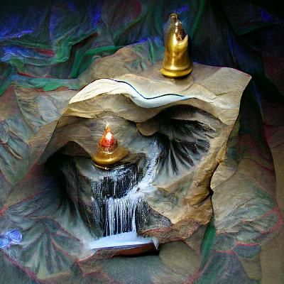 Fountain of wisdom flowing from a mountain cave