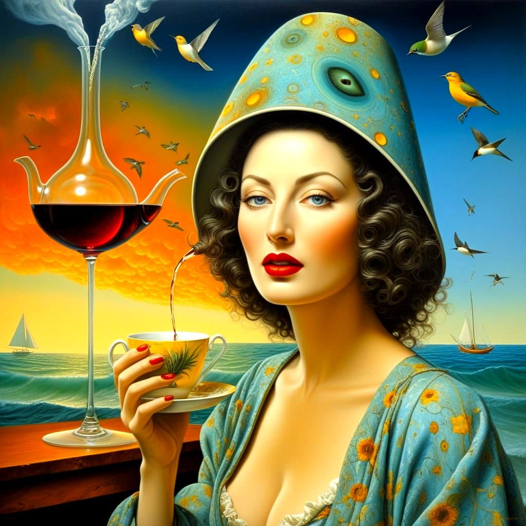 Surreal Portrait of a Happy Lady in Extravagant Surroundings