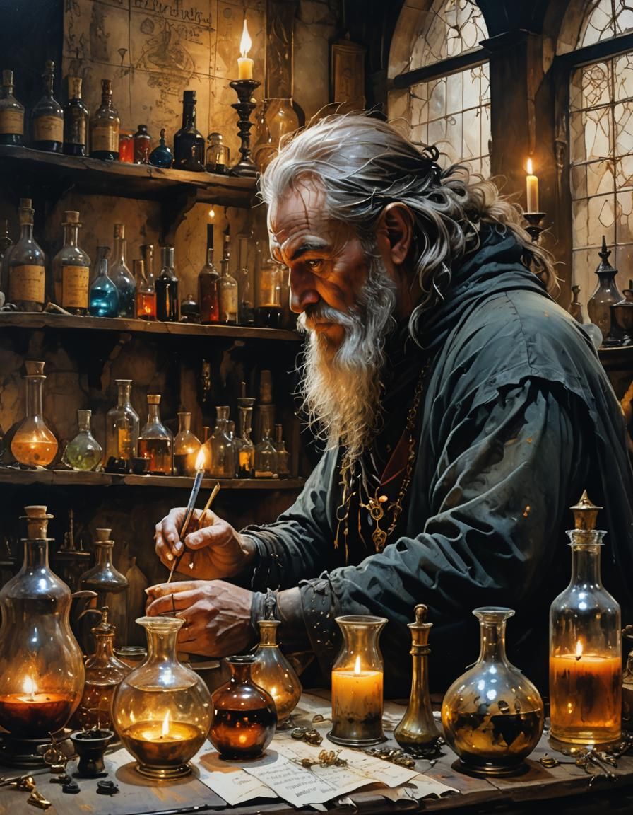 Alchemist in his study - AI Generated Artwork - NightCafe Creator