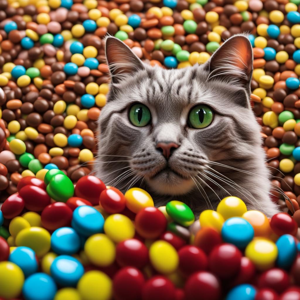 A cat made out of M&M's in a lollipop forest, 64k resolution, a ...