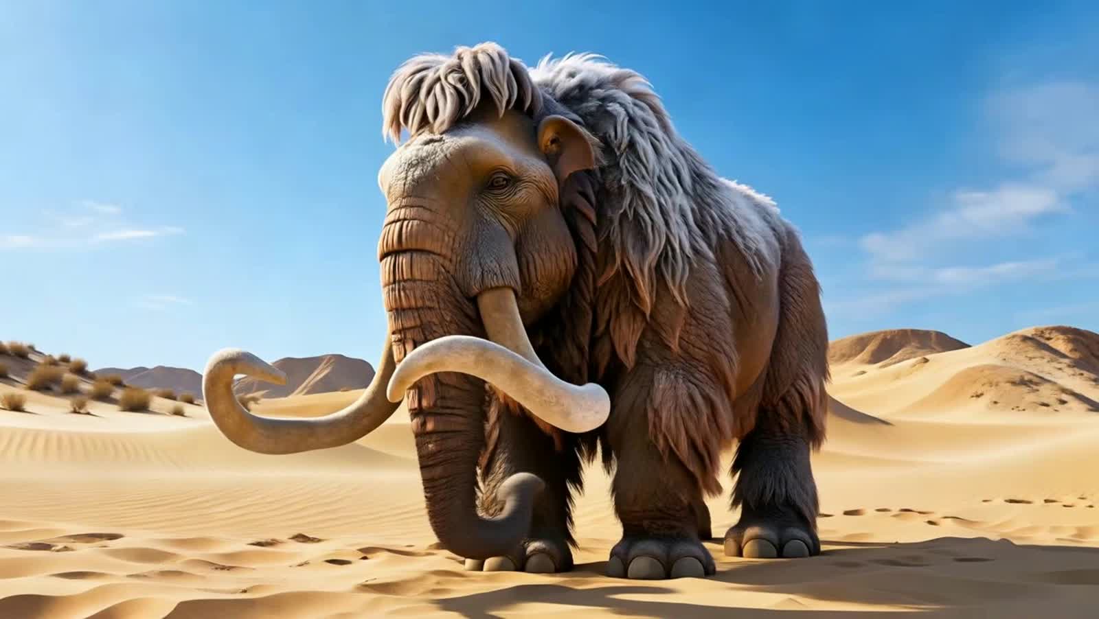 PRE HISTORIC WOOLY MASTODON IN A DESERT