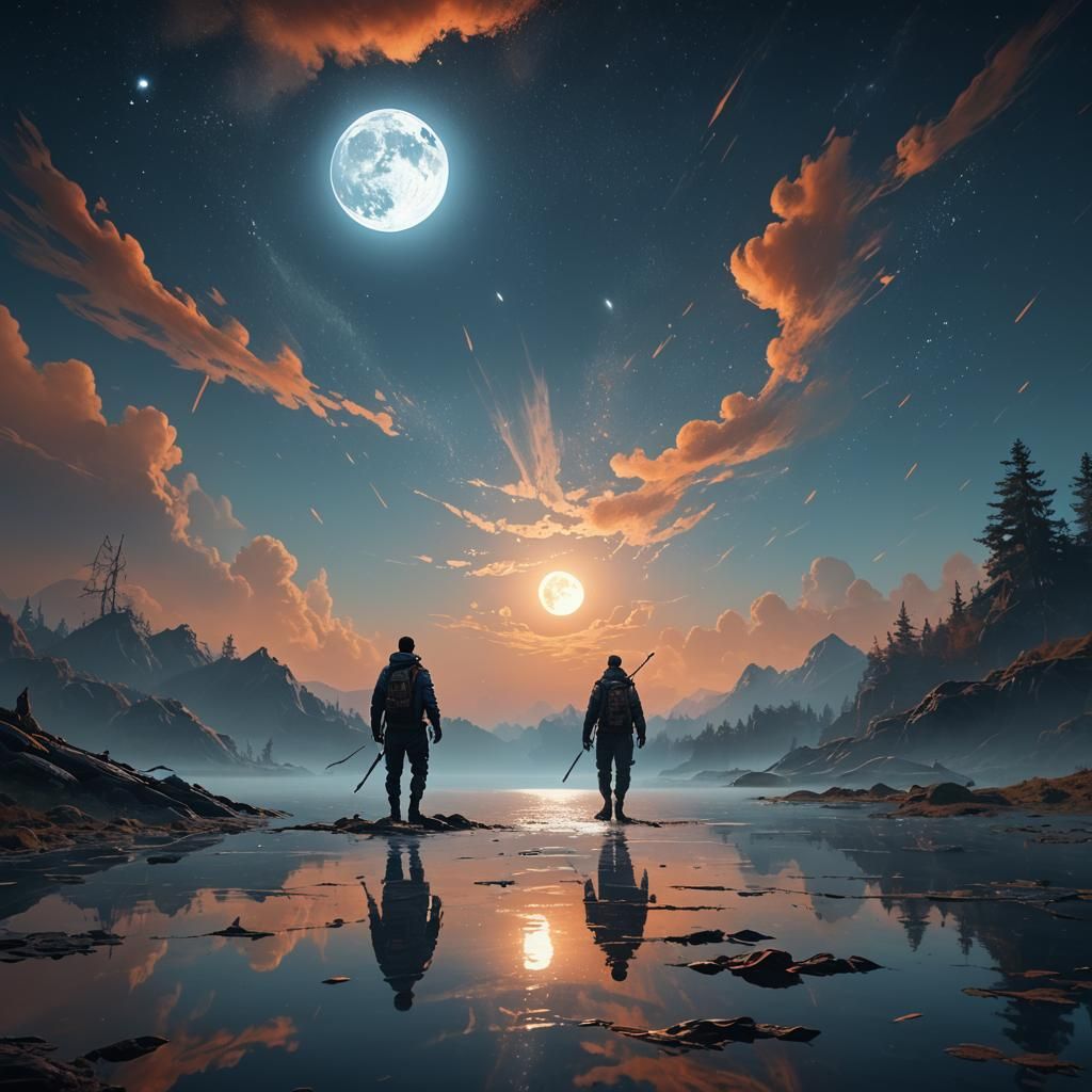 Ethereal Lake: Sick Man Walking Under Moonlight