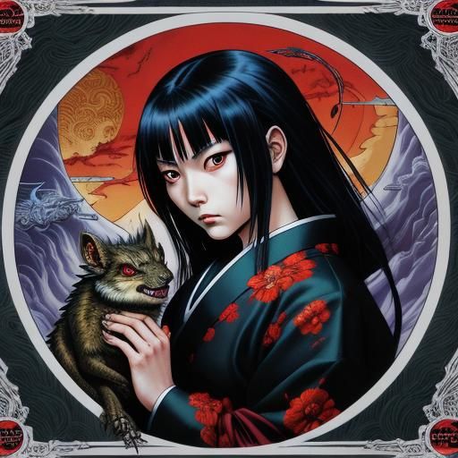 A Goth With Her Pet Dragon-Rat!