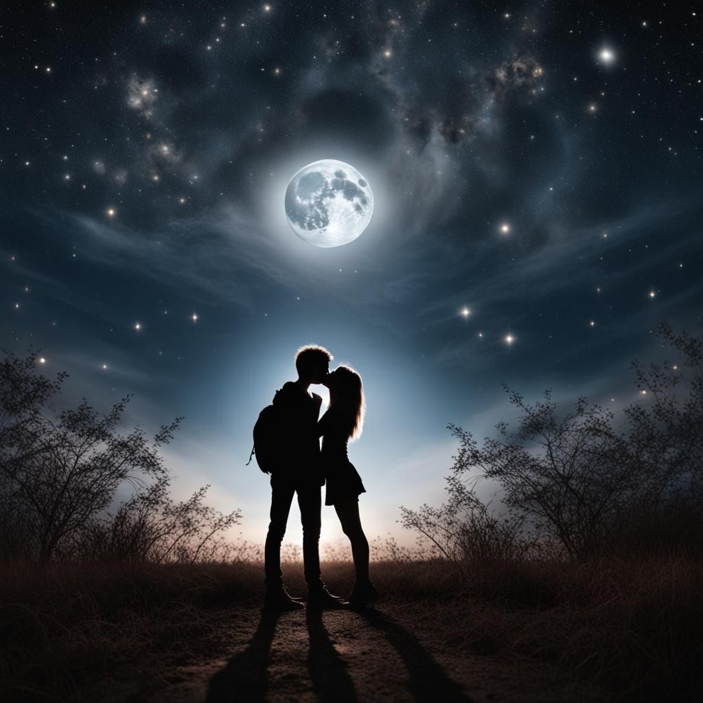 A teenage boy & girl kissing under the beautiful sky full of stars & A ...