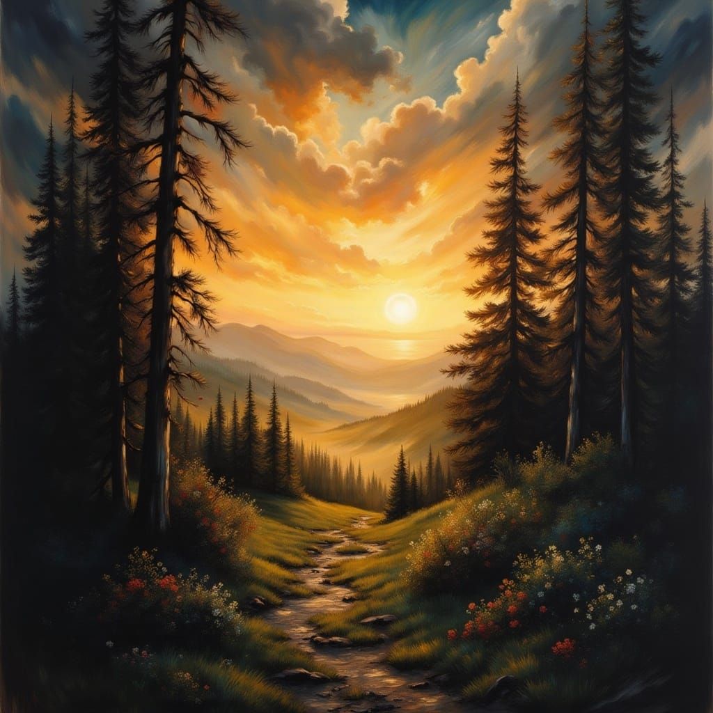 A perfect wilderness at sunset after a storm,<lora:Haunting Portraits:1.0> 