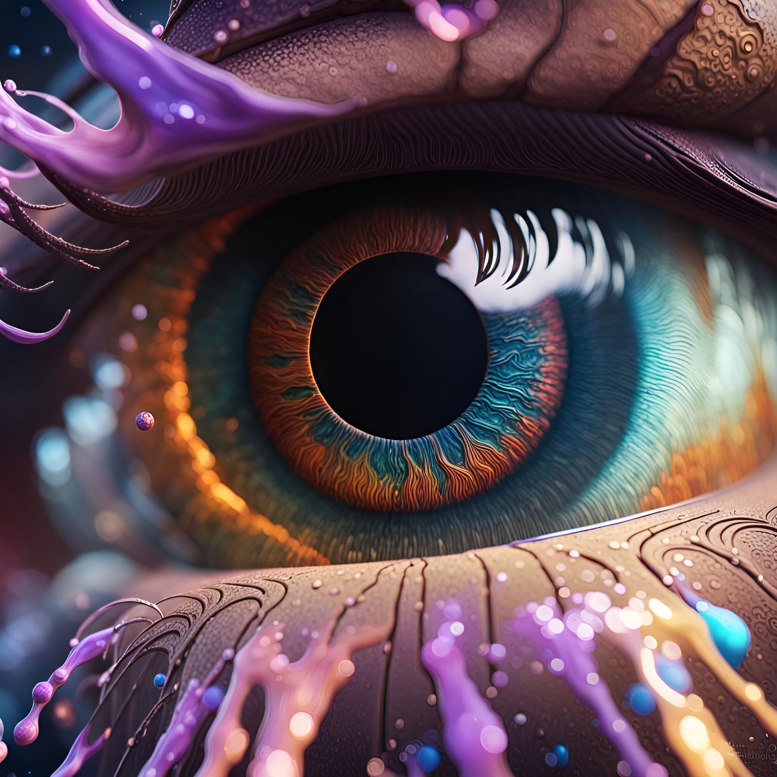 The cosmic human eye in macro,  Hyperrealistic, splash art, ...