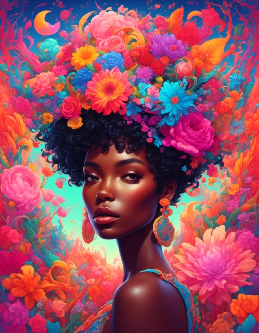 Melanated, short hair, floral <lora:MAXimalism:1.0> 