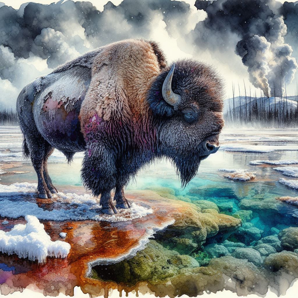 Yellowstone Bison on Geyser Basin