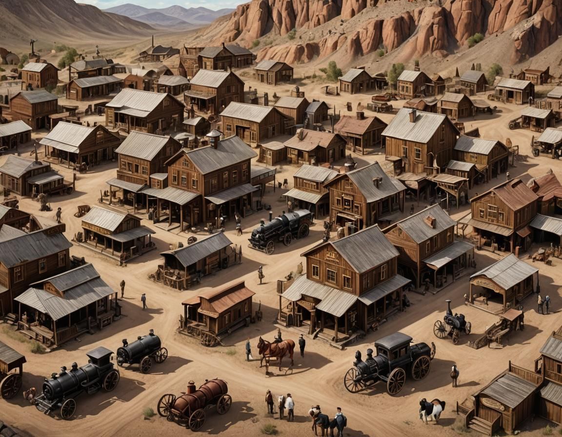 Town in the old west, featuring saloon, sheriff's office and...