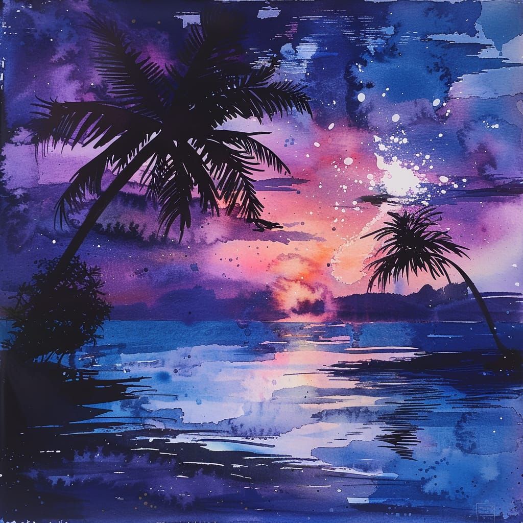 Watercolor Beach Sunset