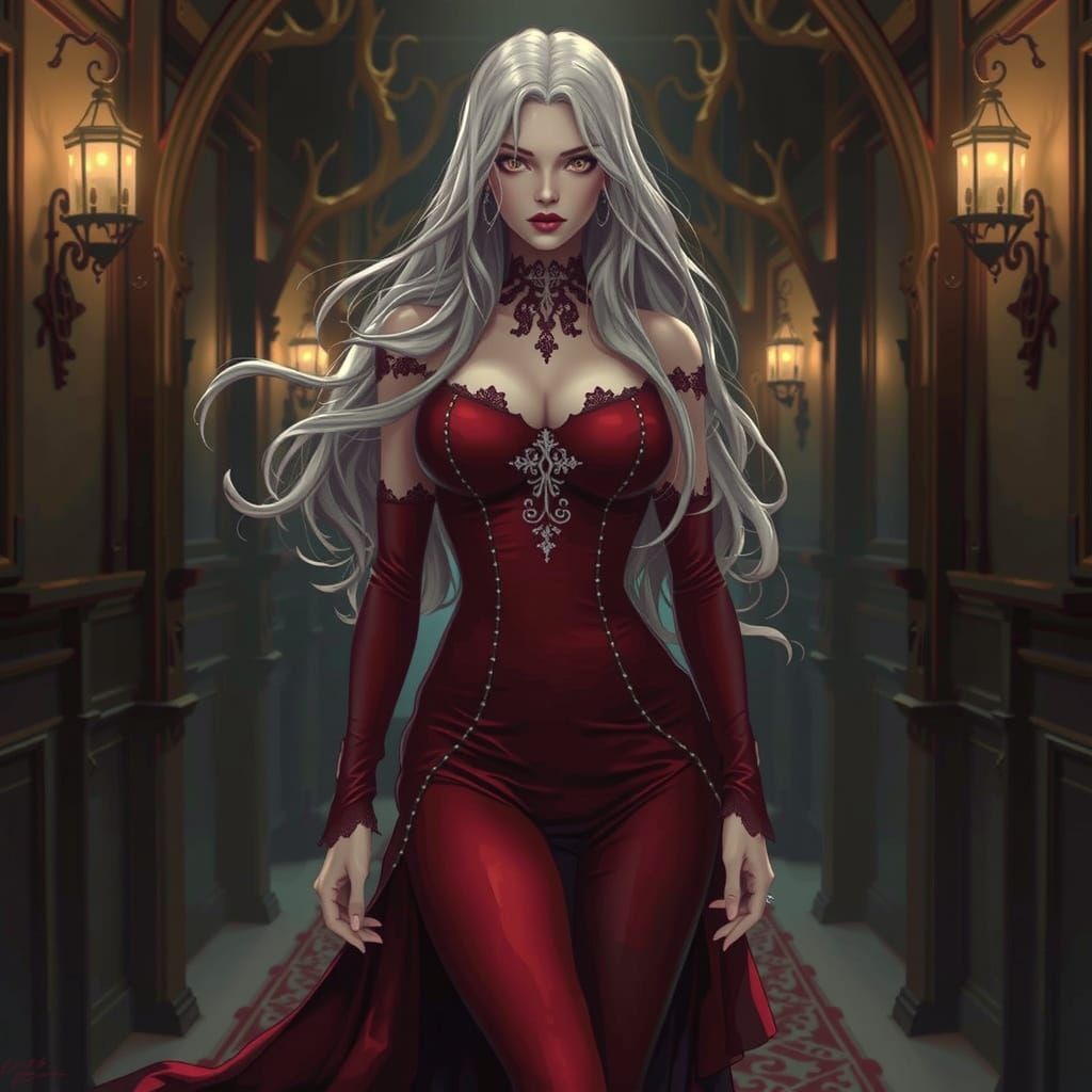 Gothic Romantic Woman in Twilight Landscape