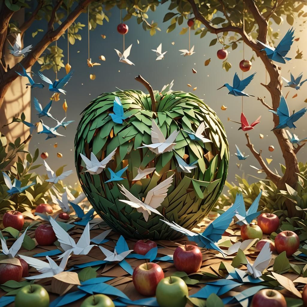 Apple Filled with Paper Cranes: Fantasy Concept Art