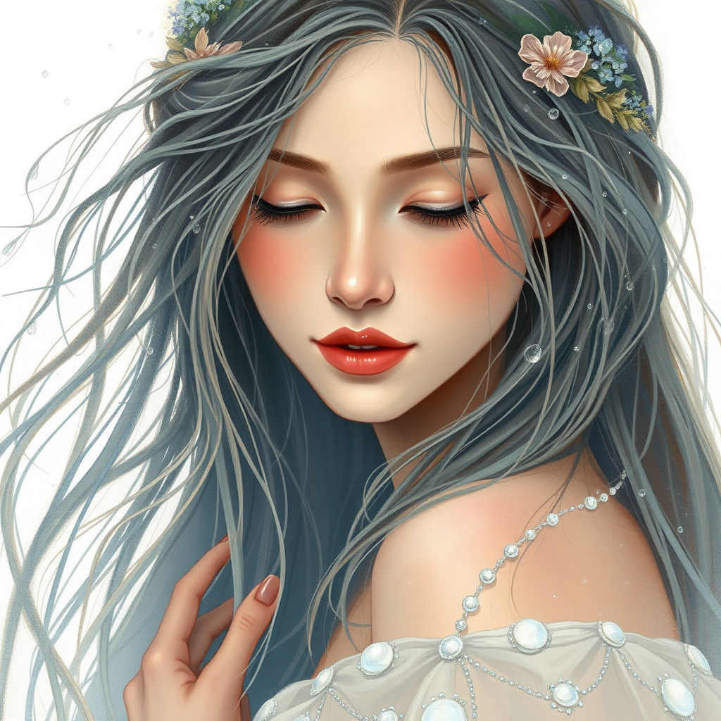 Impressionistic Portrait of Woman Embracing Rain