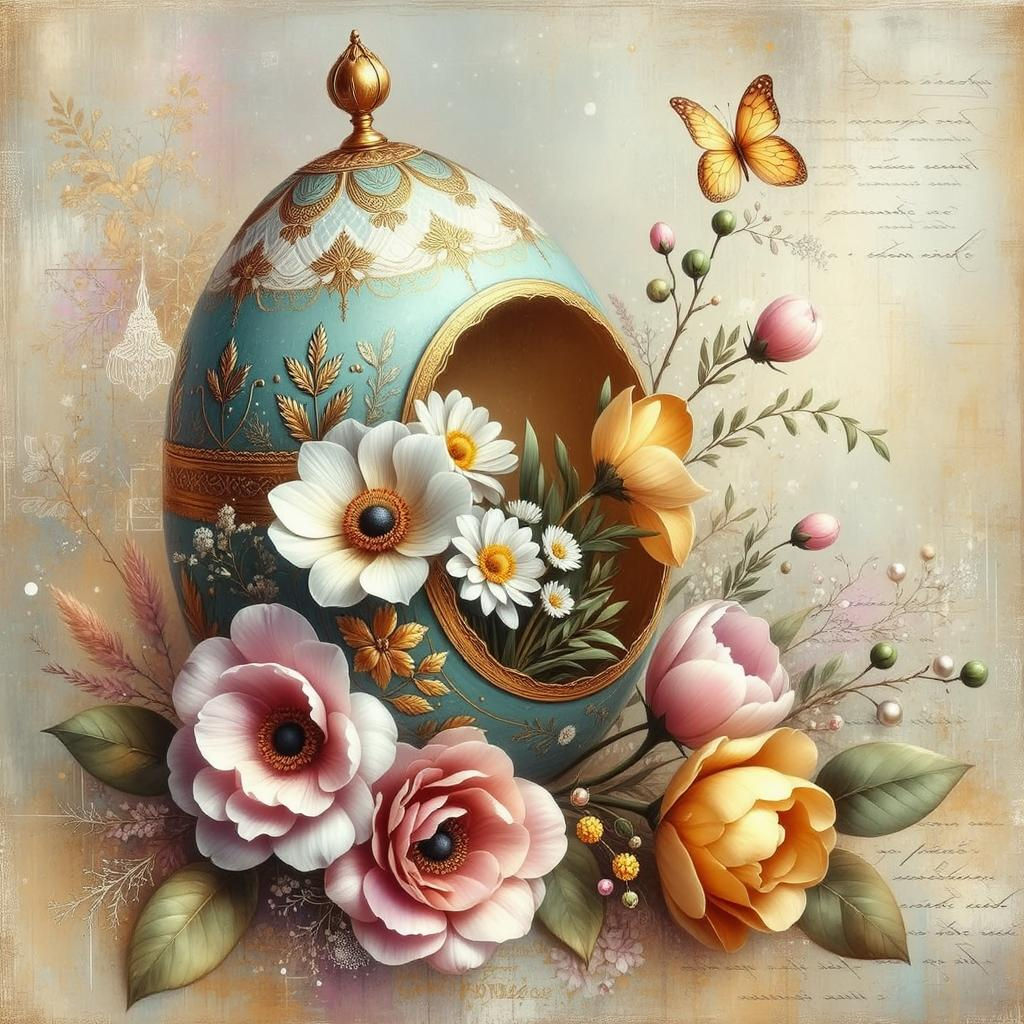 Open Egg with Flowers