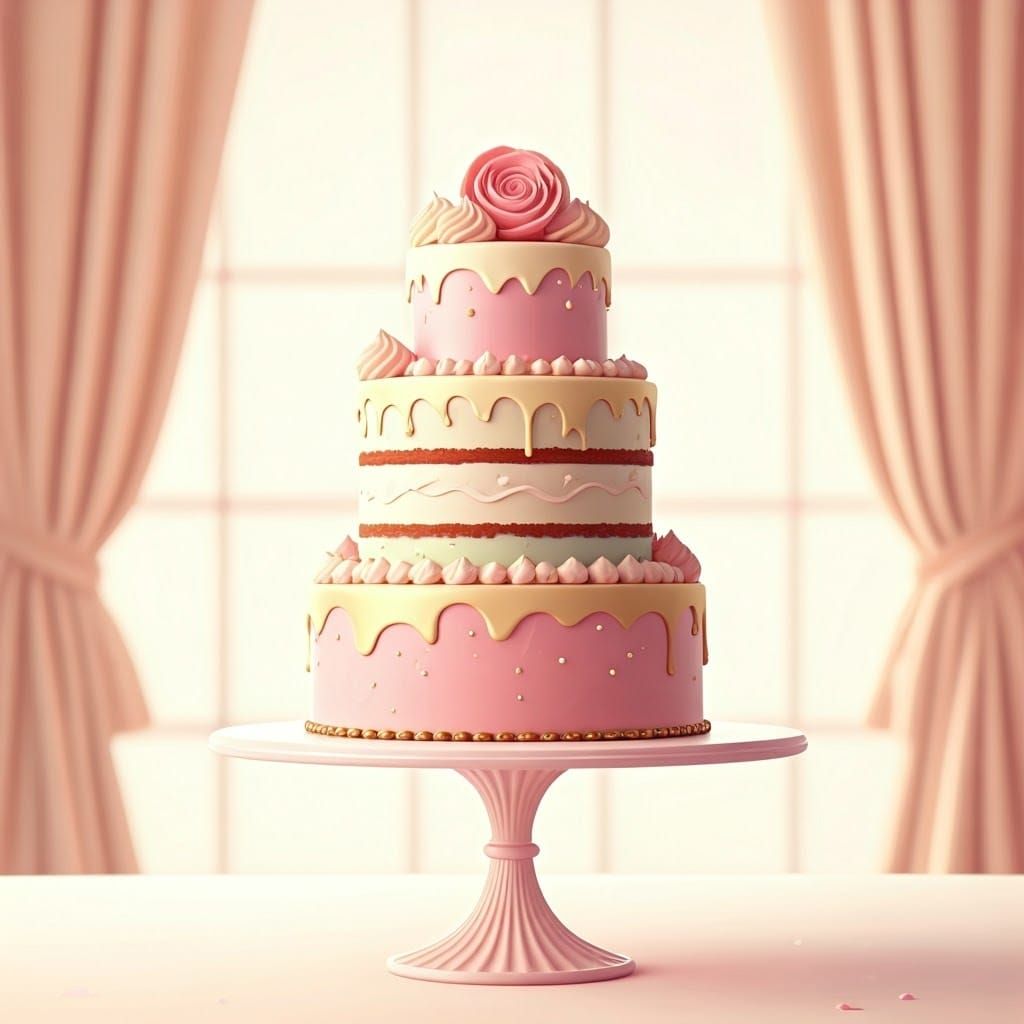 Pastel Cake in Hyper-Realistic 3D Anime Style