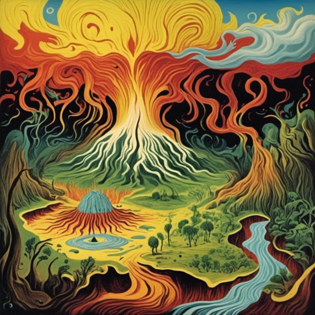 <lora:Woodcut Whimsy:1.0> Erupting volcano 