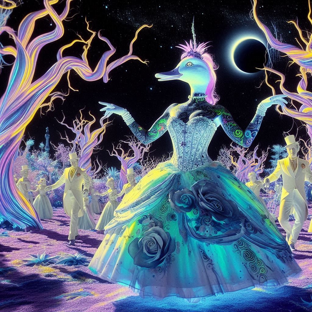 ducks dancing in ball gowns