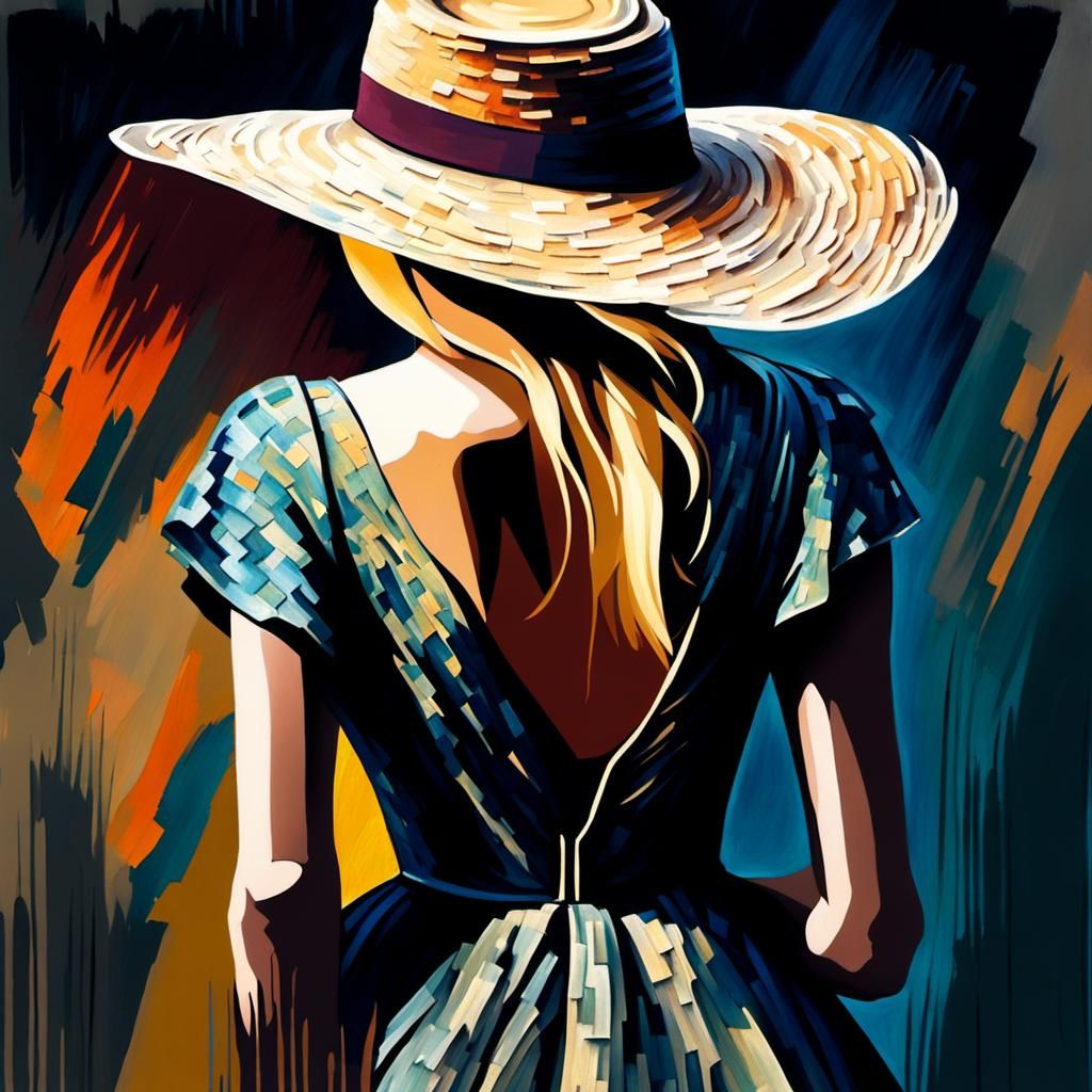 Neo-Impressionist Blonde in Shadow: Impasto Oil Painting