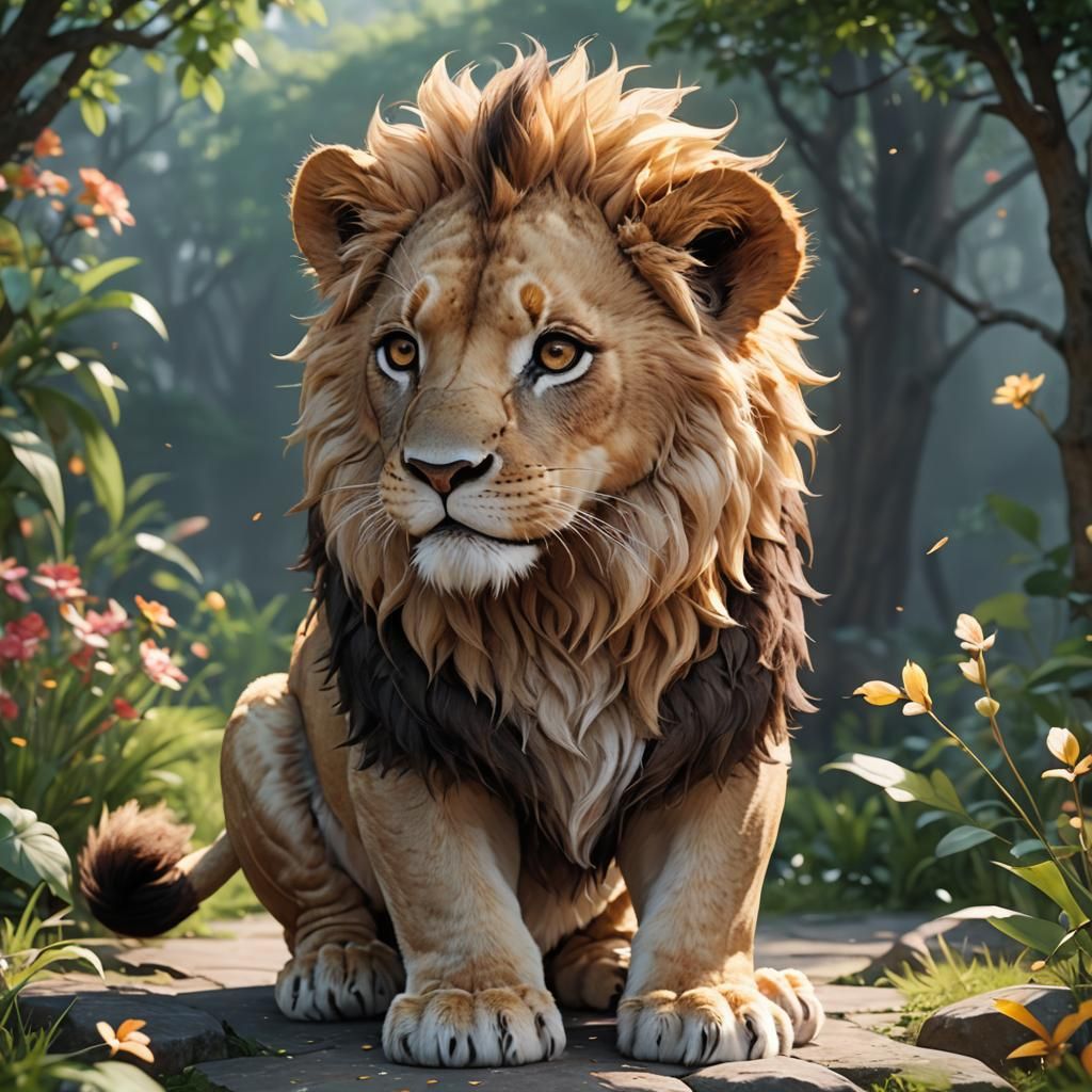 Cute lion By artist &ldquo;anime&rdquo;, 3d anime art, inspire - AI Art