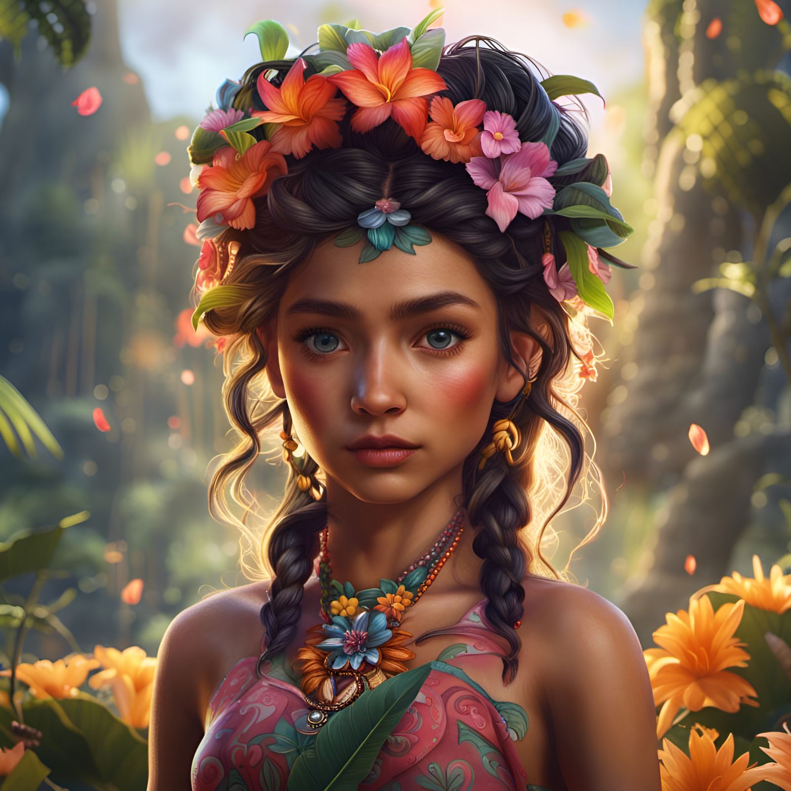 Little Hawaiian princess with flowers in her hair - AI Generated ...