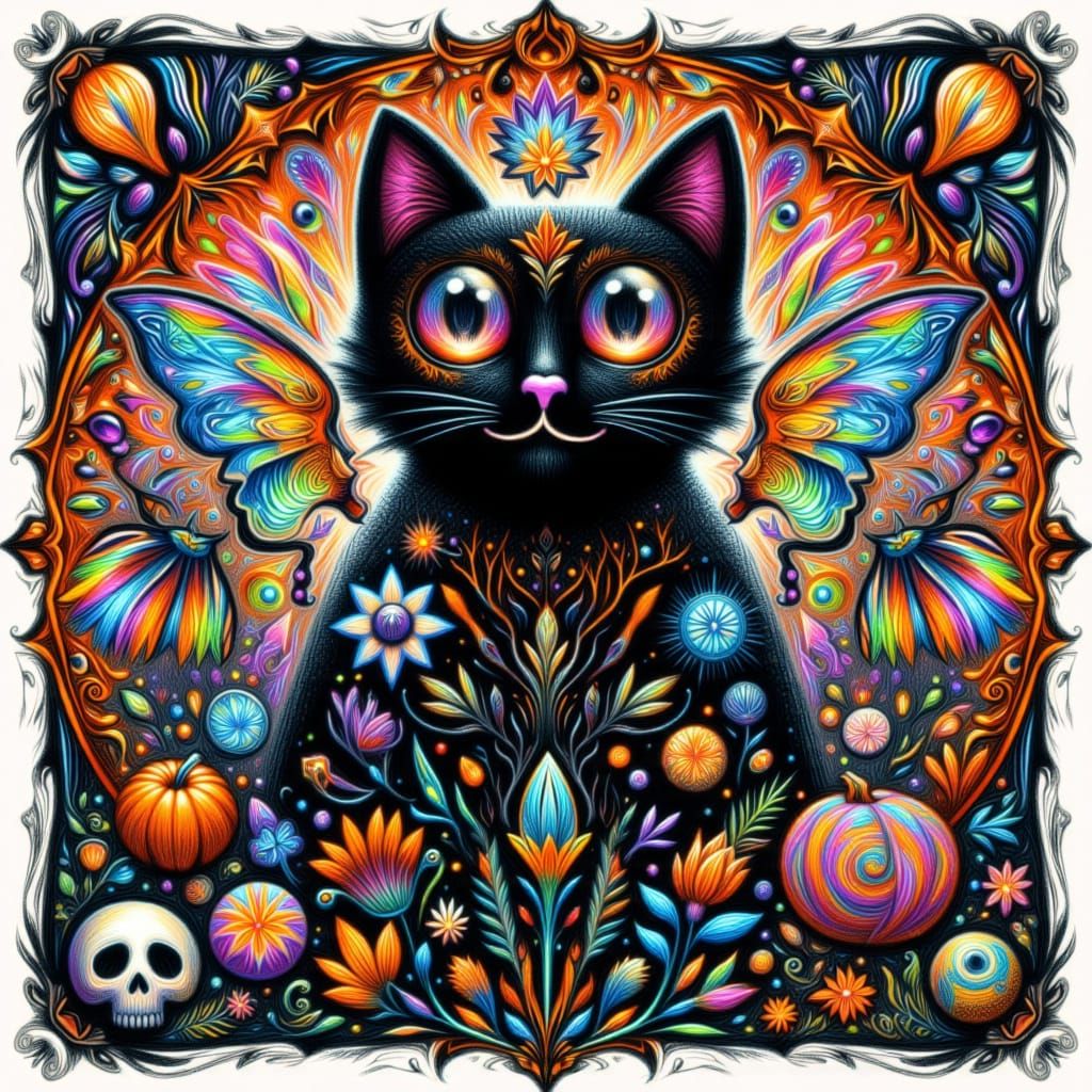 <lora:Black Cat Spooky:1.0> Sugar Skull painted black cat