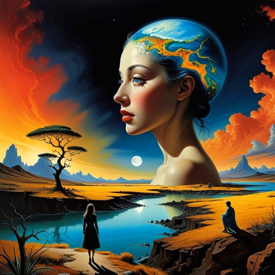 Ethereal Surrealistic Landscape with Enigmatic Figure