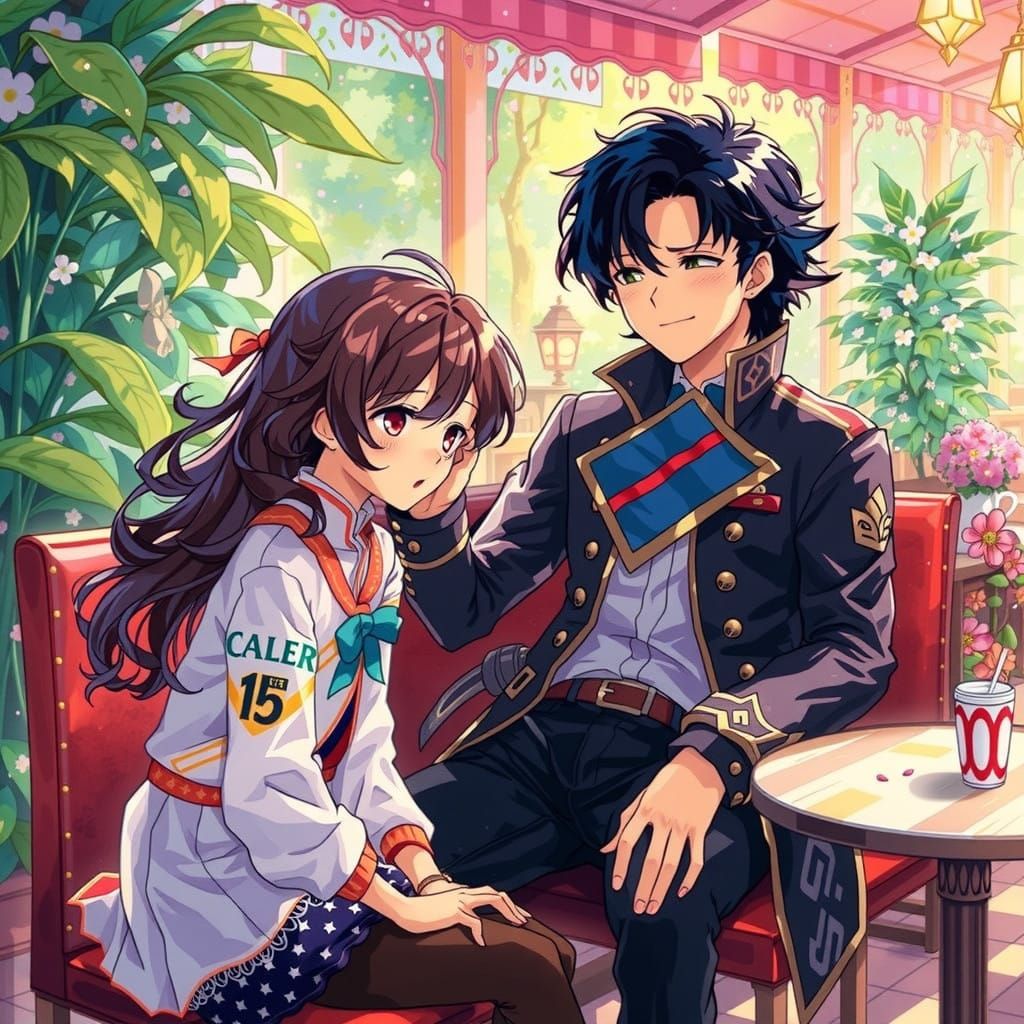 Whimsical Café Scene in Pastel Hues