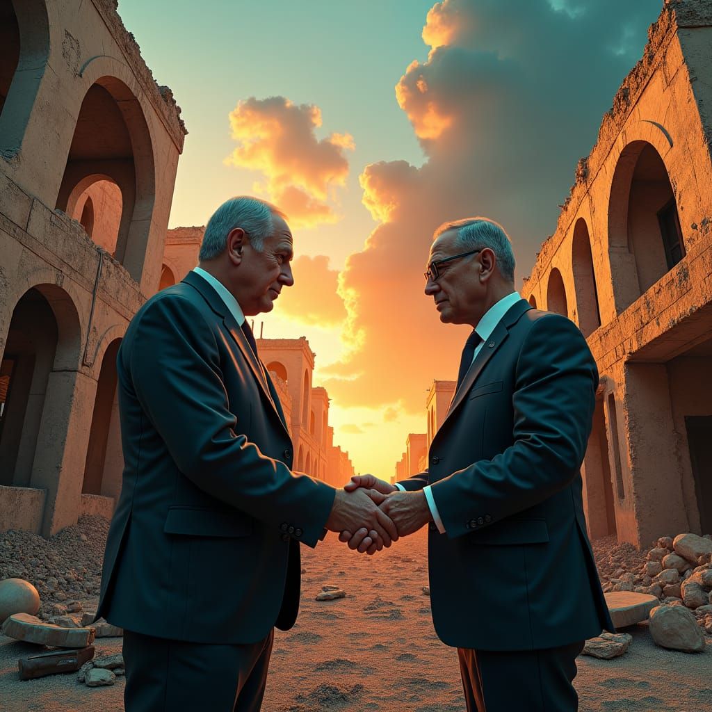 Dystopian Confrontation in Ruined Cityscape