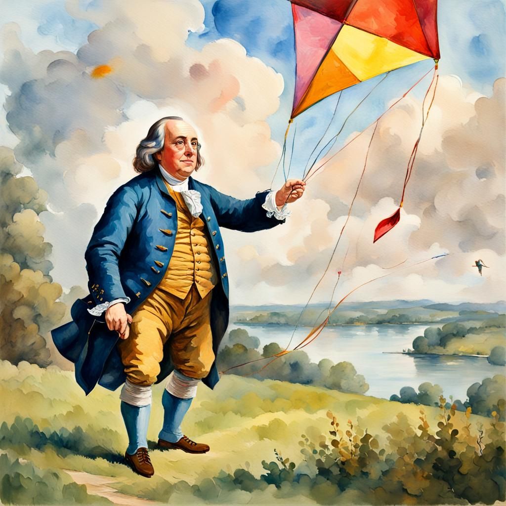benjamin franklin flying a kite AI Generated Artwork NightCafe Creator