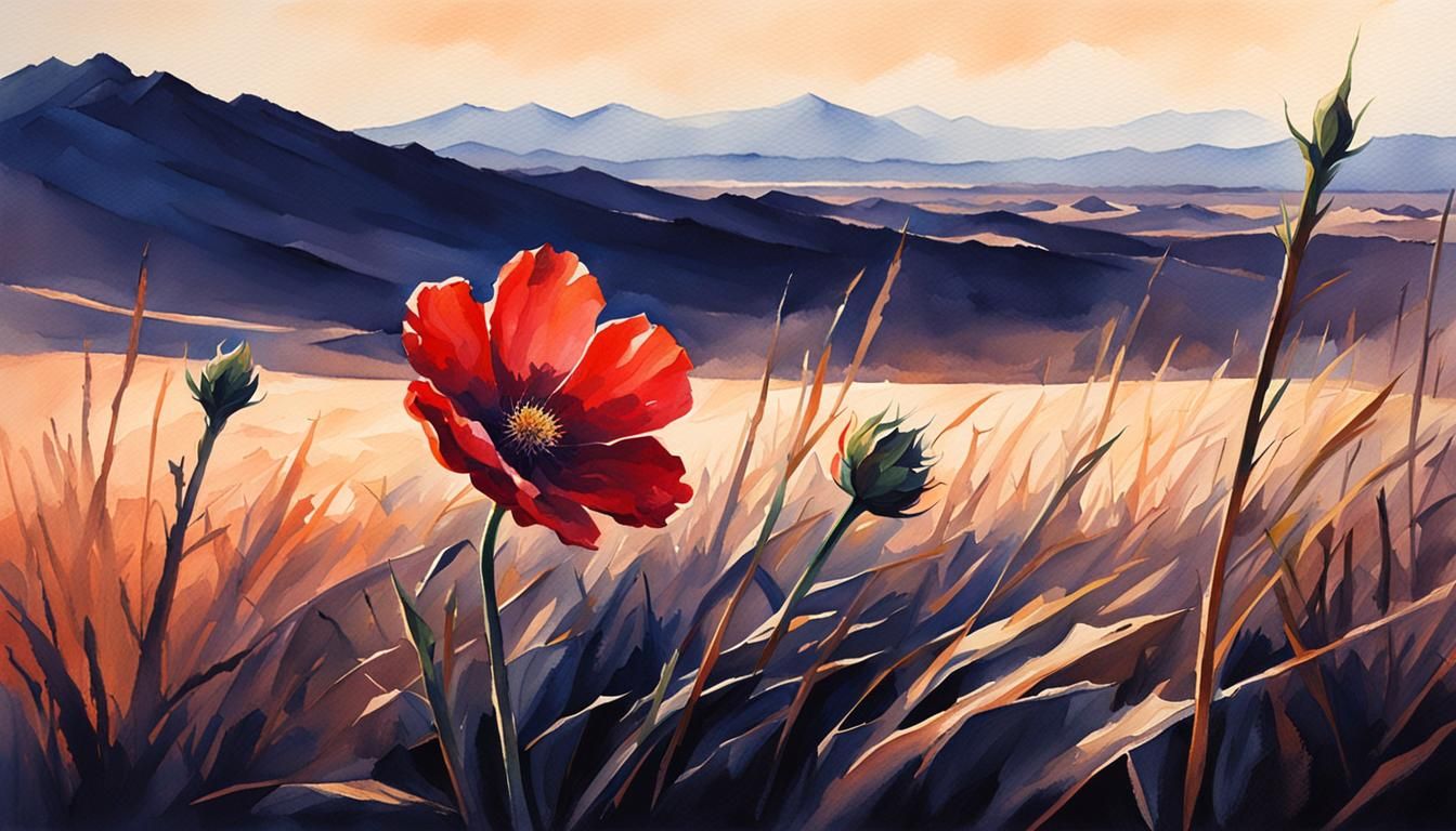 Desert Flower: Watercolor Painting with Dark Shadows