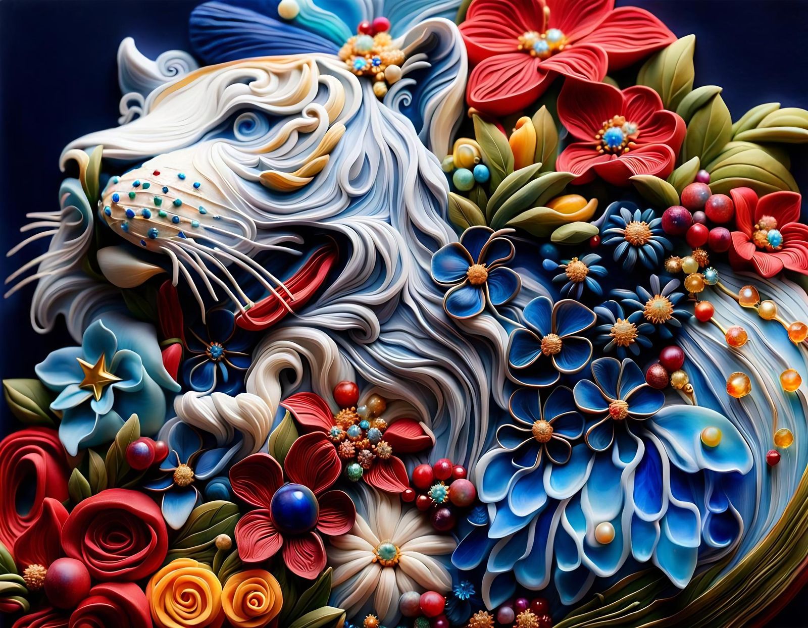 У_Пластилин: curly-haired Monster in the flower garden
