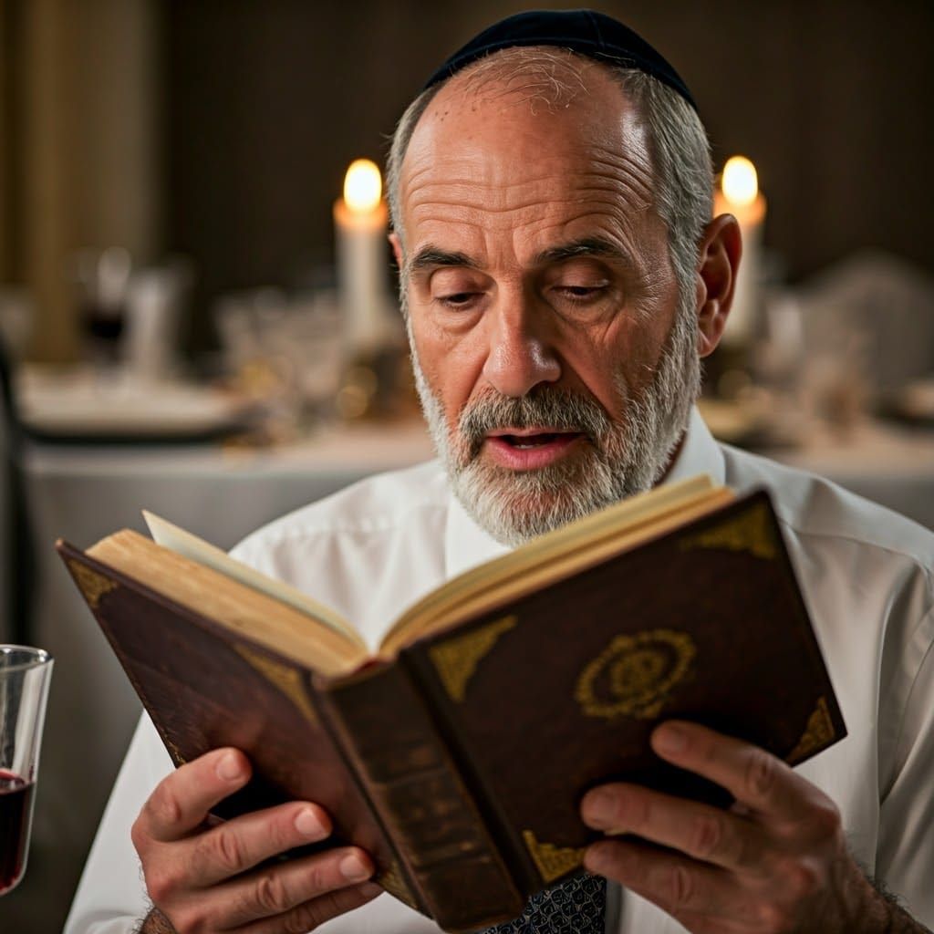 Warm Intimate Portrait of Jewish Father at Passover Seder