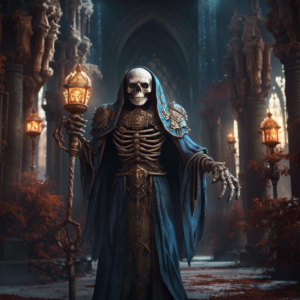 Undead Priest holding staff in temple - AI Generated Artwork ...