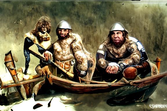 Neanderthal sailors, medieval art