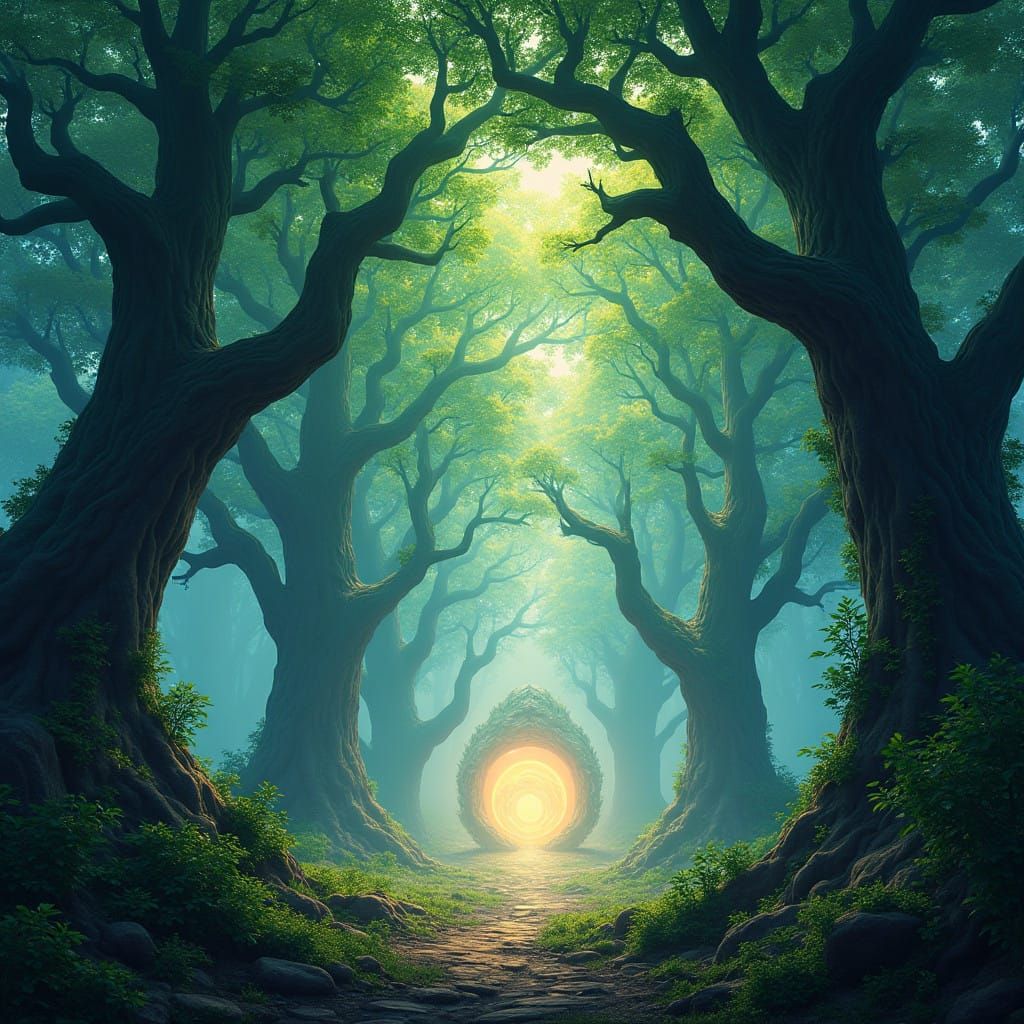 Mystical Forest in Vibrant Colors with Magical Atmosphere