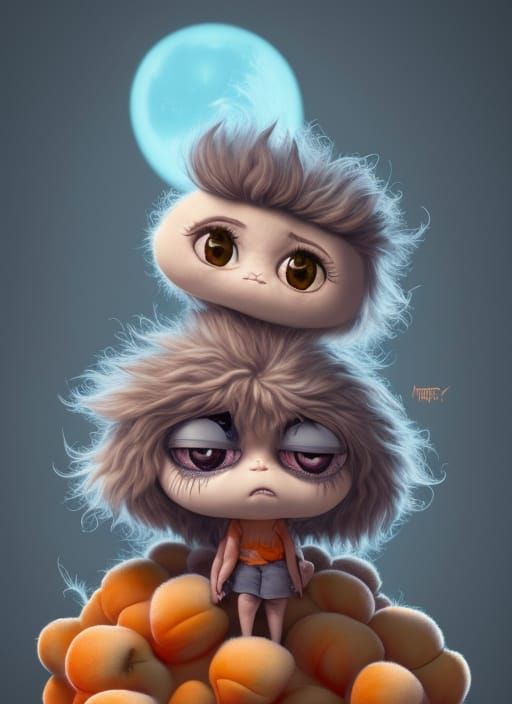 Fluffy apricot sink sofa monster, chibi, friendly fierce:  A...
