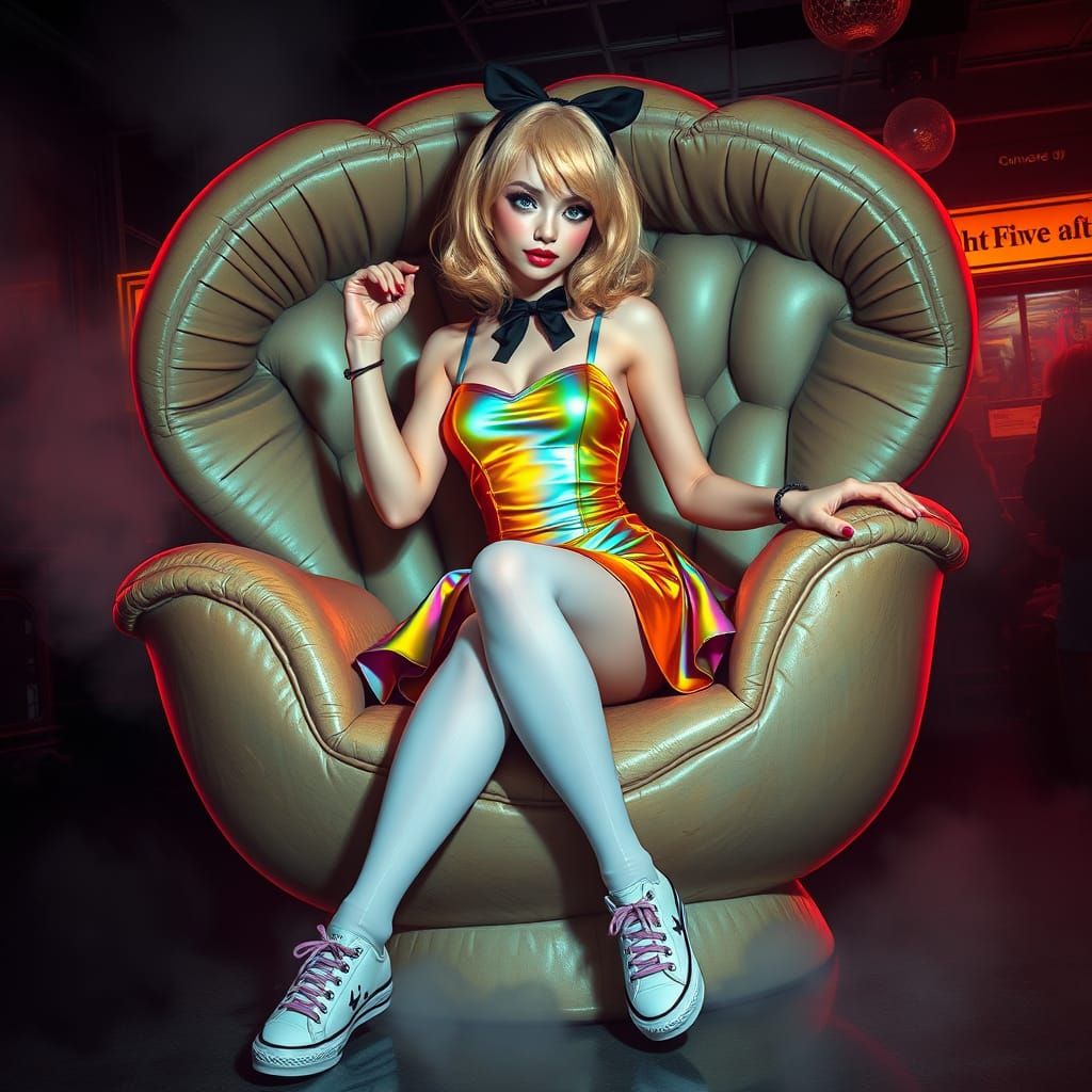 Confident Kawaii Goddess in Acid-Punk Wonderland