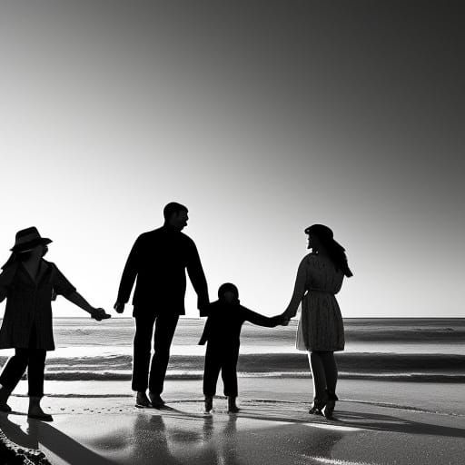 An illustration of a family photo taken on the beach in the ...