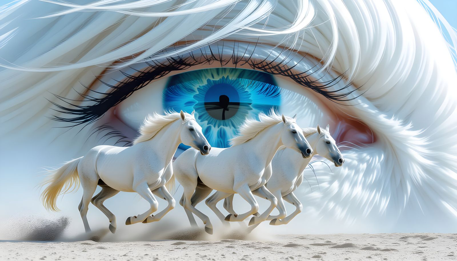 Colossal, furry head of a white-brown Arabian horse filling the background with sharp focus and museum ...  by @KOSH