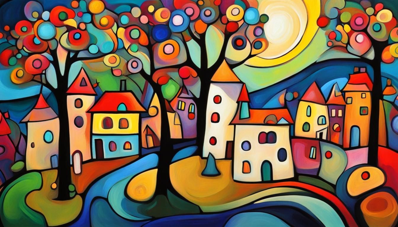 Trees and houses in Kandinsky style