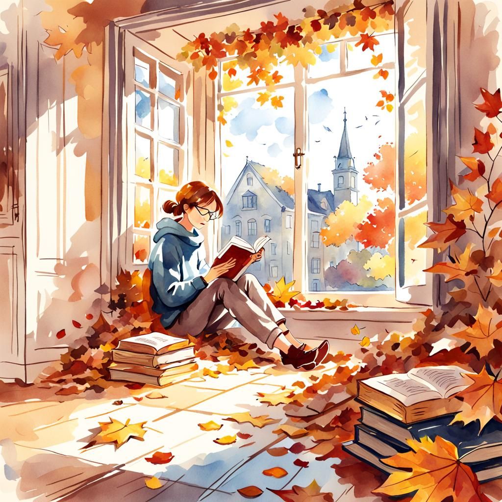 cozy autumn, watercolor sketch illusrtation