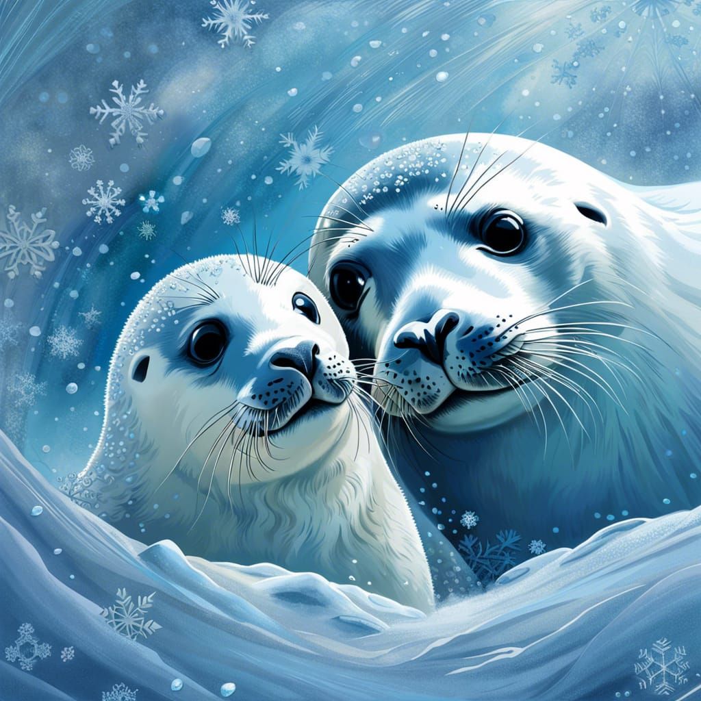 Mama seal and her baby🤍 - AI Generated Artwork - NightCafe Creator