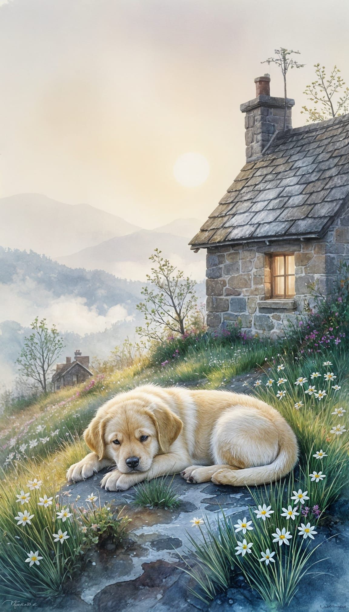 Dreamy Watercolour Labrador Puppy by Misty Cottage