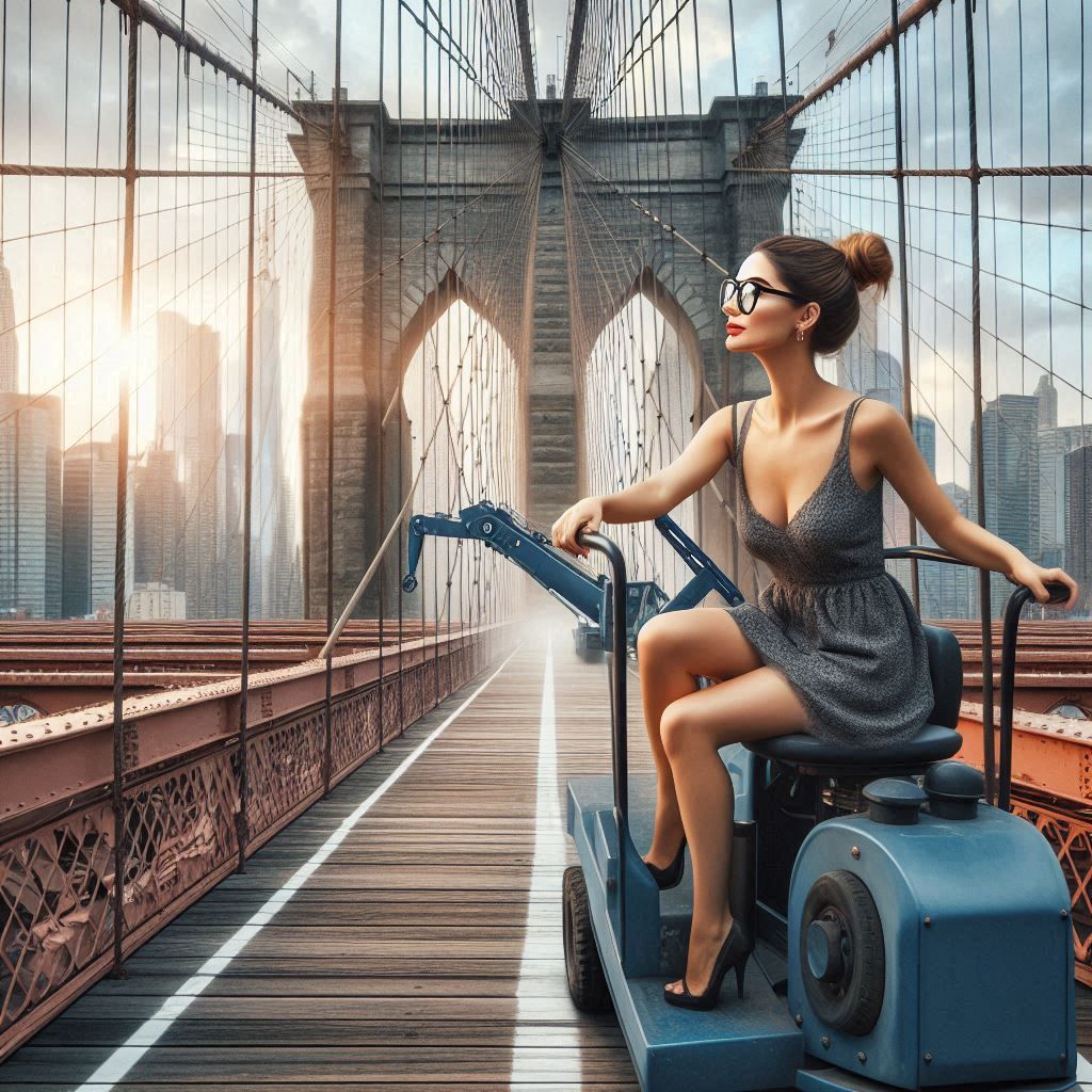 Crane on suspension bridge