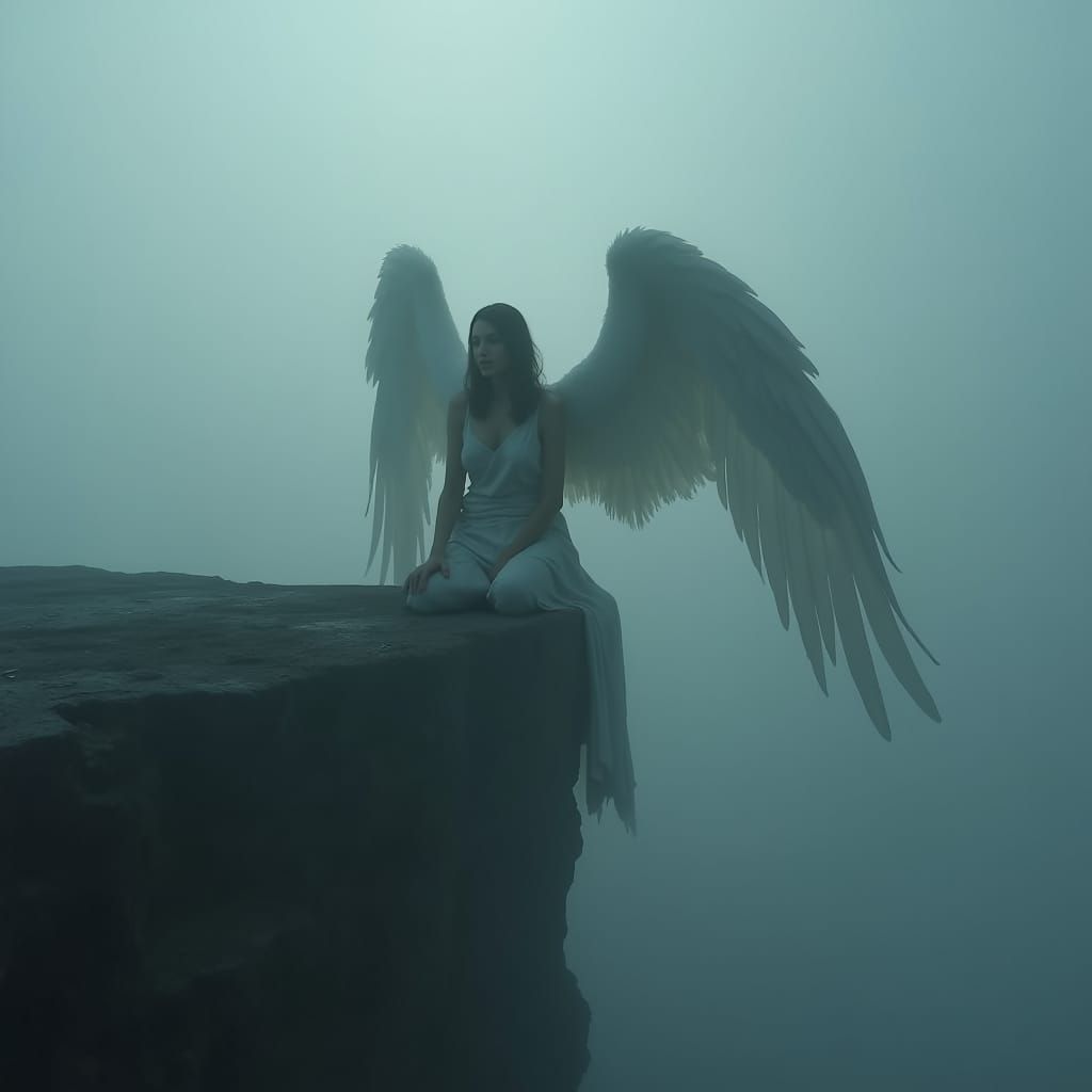 Angel on the edge of a cliff