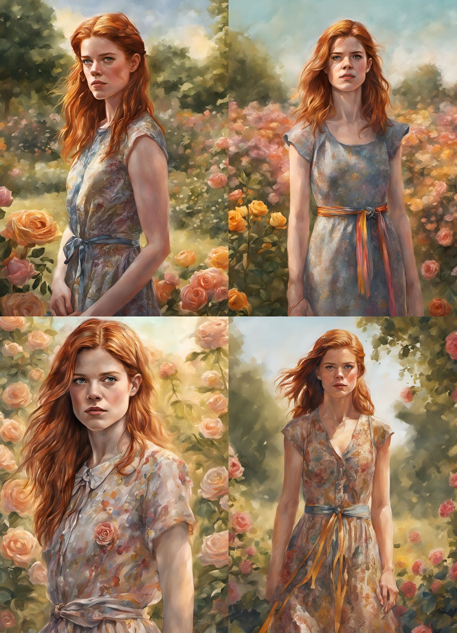 realistic  sketch full body portrait of Rose Leslie, sun dre...