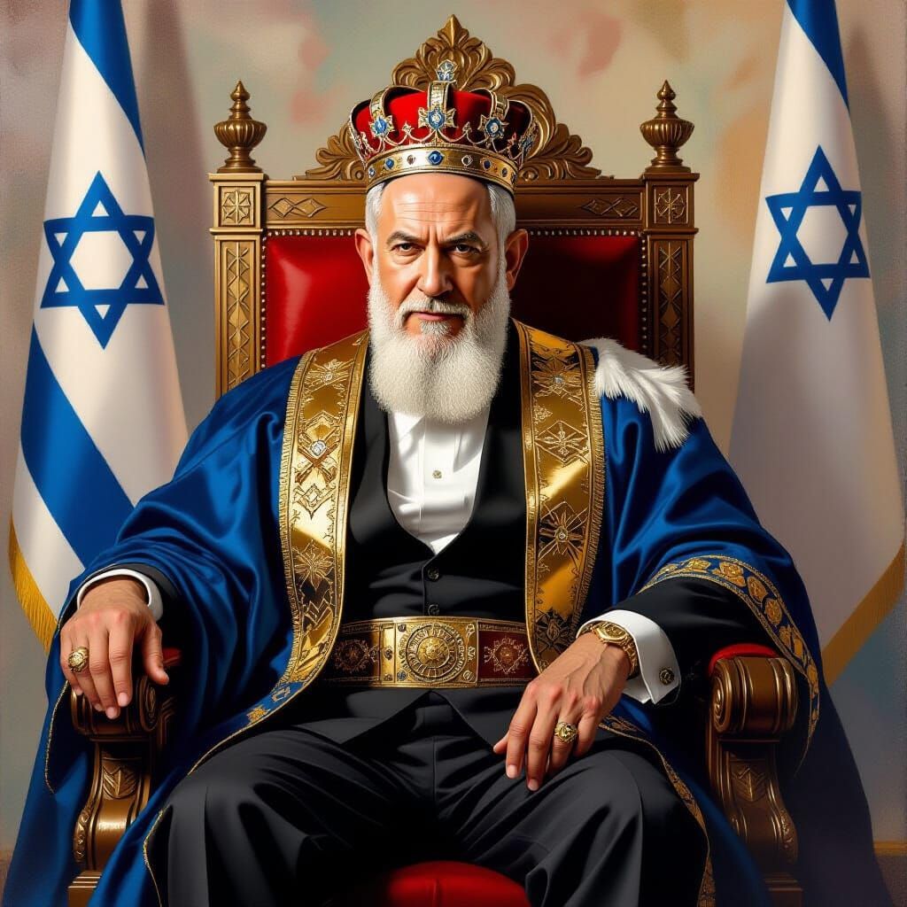 Netanyahu as King in Classical Realism Style