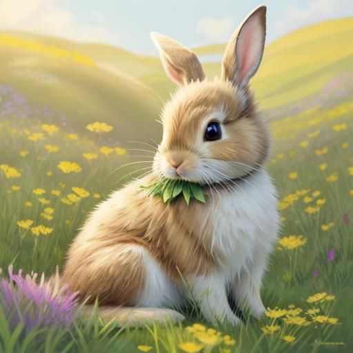 Bunny munching on a natural flower meadow